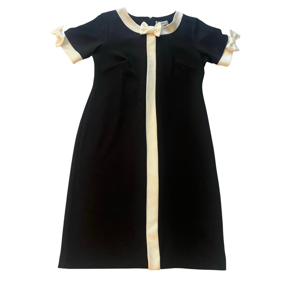 Shelby & Palmer Black Contrast Trim Bow Sheath Shift Dress Size 8